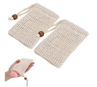 2 Pcs Exfoliating Soap Bag with Drawstring Sisal Soap Bag Mesh Soap Saver Pouch for Shower, Drying, Foaming Soaps, Exfoliation