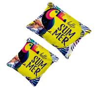 2 PCS Exotic Toucan Hello Summer Leaves Pocket Cosmetic Bag, Self-Closing Shrapnel Makeup Pouch, Portable No Zipper Mini Travel Make Up Bag for Coin Lipstick Cosmetics Earphones Jewelry Organizer