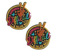2 Pcs Expensive & Difficult Talks Back Cartoon Embroidered Applique Emblem Patch - Hook and Loop Funny Morale Biker Meme Patch for Helmets Hat Bags Backpacks Clothing Jackets Jeans Dogs DIY