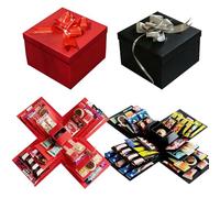 2 PCS Explosion Box, 5 Layer Explosion Gift Boxes, DIY Surprise Box with Tape and Bow Ribbon, Christmas Explosion Boxes for Anniversary Festival Record Memories (Red + Black)