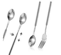 2 Pcs Extendable Fork Spoon, 8.7 to 25.5 Inch Adjustable Telescopic Fork, Retractable Long Spoon Stainless Steel Extended Fork Dinner Extending Fork for Fruit Dessert BBQ