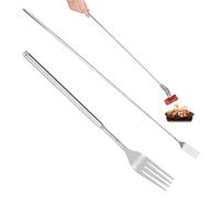 2 PCS Extendable Fork, Telescopic Stainless Steel Long Fork Set, Adjustable 8.7-25.4 Inch Retractable Forks for BBQ Outdoor Dining Travel Picnic Fruit Dessert
