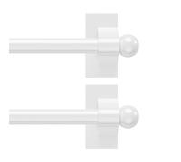 2 Pcs Extendable Net Curtain Rods, Adjustable Length 23-41cm(9-16") Café Rods with Double-sided Self-adhesive Finials, Easy Installation with No Drilling for Home, Windows, Kitchen White
