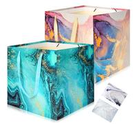 2 PCS Extra Large Gift Bag, 11.8" Square Reusable Marble Big Paper Bag with Handle Square Giant Gift Bag for Wedding Birthday Party Presents Gift