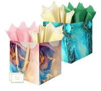 2 PCS Extra Large Gift Bag, 11.8" Square Reusable Marble Big Paper Bag with Handle Square Giant Gift Bag for Wedding Birthday Party Presents Gift