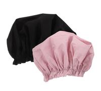 2 Pcs Extra Large Shower Cap 40cm Cloth Reusable for Women | Black and Deep Pink Two Piece Set, Waterproof Cloth Cover, for Hotels and Beauty Salons