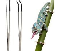 2 Pcs Extra Long Stainless Steel Reptile Feeding Tongs 10.6 IN with Soft Rubber Tip - Straight & Curved Tweezers for Bearded Dragon, Tank Accessories, Lizards, Terrarium, Aquarium, Leopard Gecko