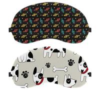2 PCS Eye Mask, Dalmatian White Bone Black Paw Print Sleep Mask for Side Sleeper, Soft Sleeping Eye Mask for Women Men, Complete Light Blocking, Zero Pressure Night Blindfold