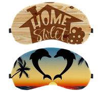 2 PCS Eye Mask, Dolphin Couple Sunset Coconut Tree Sleep Mask for Side Sleeper, Soft Sleeping Eye Mask for Women Men, Complete Light Blocking, Zero Pressure Night Blindfold