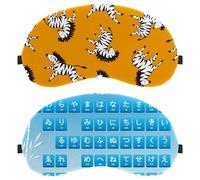 2 PCS Eye Mask, Japanese Letters Hiragana Alphabet Blue Sleeping Eye Mask for Side Sleeper, Zero Eye Pressure Night Blindfold, Adjustable Sleep Cover, Completely Block Out Light Eye Shade