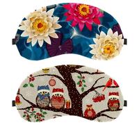 2 PCS Eye Mask, Sleep Mask for Side Sleeper, Merry Christmas Owls Family Tree Soft Sleeping Eye Mask for Women Men, Complete Light Blocking, Zero Pressure Night Blindfold