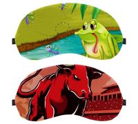 2 PCS Eye Mask, Sleeping Eye Mask for Side Sleeper, Bull Animal Fight Red Moon Building Zero Eye Pressure Night Blindfold, Adjustable Sleep Cover, Block Out Light Eye Shade