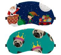 2 PCS Eye Mask, Sleeping Eye Mask for Side Sleeper, Zero Eye Pressure Night Blindfold, Cartoon Pug Dog Crown Princess Adjustable Sleep Cover, Completely Block Out Light Eye Shade