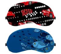 2 PCS Eye Mask, Sleeping Eye Mask for Side Sleeper, Zero Eye Pressure Night Blindfold, Fishes Blue Adjustable Sleep Cover, Completely Block Out Light Eye Shade