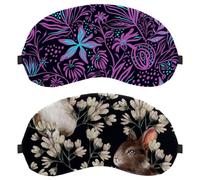 2 PCS Eye Mask, Watercolor Rabbit Bunny White Flowers Sleep Mask for Side Sleeper, Soft Sleeping Eye Mask for Women Men, Complete Light Blocking, Zero Pressure Night Blindfold