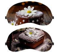 2 PCS Eye Mask, White Flower with Cute Cake on Old Wood Sleep Mask for Side Sleeper, Soft Sleeping Eye Mask for Women Men, Complete Light Blocking, Zero Pressure Night Blindfold