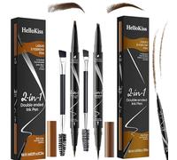 2 Pcs Eyebrow Pencil & Eyebrow Pen, 2-in-1 Microblading Tool with 4-Fork Tip, Waterproof Formula for Natural 3D Hair-Like Strokes, Long-Lasting & Smudge-Proof (Dark Brown & Light Brown)