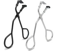 2 Pcs Eyelash Curler with Refill Pads - Mini Lash Curler for All Eyelash Shapes - Professional 2-in-1 Beauty Kit with Precision Tweezers - Stainless Steel Design for Perfect Control (Black+Silver)