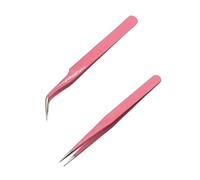 2 Pcs Eyelash Extension Tweezers - Straight & Curve Tip, Stainless Steel