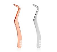 2 Pcs Eyelash Tweezers Set, Stainless Steel Eyelash Extension Tweezers with Comb False Cluster Lash Applicator Tool for Girls Women Beginners Makeup Artists (Silver, Rose Gold)