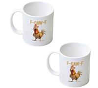 2 Pcs F-Caw-F Funny Chicken Mugs, 11.5x8.5cm, 15oz Novelty Mug with Rooster Pattern, Ceramic Coffee Cups for Women & Men, Creative Chick Cawing Cup for Milk, Tea, Decor, Presents for Friends