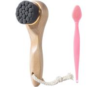 2 Pcs Face Scrubber with Wooden Handle, Facial Cleansing Brushes Face Wash Brush for Deep Pore Cleansing and Exfoliating, Ultra Soft Bristles Manual Dry Brush for Face Care
