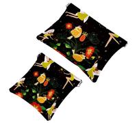 2 PCS Fairies at Night Pocket Cosmetic Bag, Self-Closing Shrapnel Makeup Pouch, Portable No Zipper Mini Travel Make Up Bag for Headphones Coin Lipstick Cosmetics Earphones Jewelry Organizer