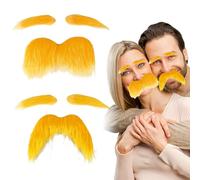 2 Pcs Fake Beard | Fake Mustache Eyebrows | Self-Adhesive Mustache and Eyebrows | Lorax Costume | 2 Types Funny Old Man Costume Stickers for Halloween Christmas Cosplay Party (Set C, Orange)