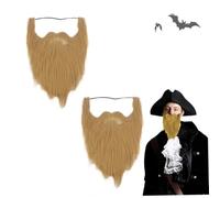 2 Pcs Fake Beards 17 In Long Halloween Ginger Goatee Fake Moustache with Elastic Band Brown Funny False Facial Hair Beard Wig For Men Halloween Costume Supplies Beard