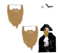 2 Pcs Fake Beards 17 In Long Halloween Ginger Goatee Fake Moustache with Elastic Band Brown Funny False Facial Hair Beard Wig For Men Halloween Costume Supplies Beard