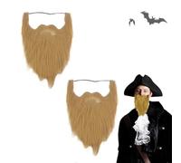 2 Pcs Fake Beards Long Halloween Ginger Goatee Fake Moustache with Elastic Band Brown Funny False Facial Hair Beard Wig For Men Halloween Costume Supplies| Beard Wig