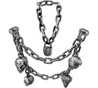2 Pcs Fake Halloween Chains Plastic Prison Chain Links Skulls Halloween Costume Chain with Lock for Horror Theme Party Haunted House Decoration, 2 Style