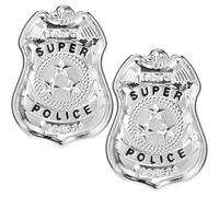2 Pcs Fake Metal Police Badge with Star Decoration, Police Officer Badge Policeman Swat Badge for Kids Adult, Police Costume Accessories for Halloween Cop Swat