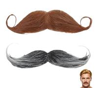 2 Pcs Fake Moustache,Stick On Mustache Handlebar,False Moustache Adults,Moustaches Self Adhesive Black and Brown,Fake Beard,Old Man Detective Mustaches for Halloween Carnival Christmas Cosplay Costume