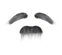 2 Pcs Fake Mustache and Eyebrows Self Adhesive Stick on Moustache Old Man Fake Beard Costume for Men and Women Disguise Realistic Mustache Stickers Fakes Facial Hair Party Cosplay Halloween(Grey)