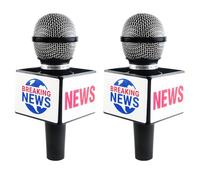 2 Pcs Fake News Microphone News Anchor Microphone Prop Toy Mini Black Wireless Microphone for Adult Kids Journalist Halloween Costume Cosplay