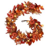 2 PCS Fall Garland for Mantel, 6 FT Garland with Lights, Artificial Autumn Leaves Pumpkin Vine for Table Centerpiece Decor, for Thanksgiving Day, Home Mantel Dinner Fireplace Decoration