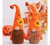 2 Pcs Fall Harvest Gnomes Farmhouse Ornaments, Fall Orange Handmade Pumpkin Gonk, Sunflower Household Dwarf for Thanksgiving Day Home Party Decorations, 38cm