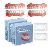 2 Pcs False Teeth Set Full Dentures with Reline,Soft & Adjustable Silicone Teeth Dentures Top and Bottom,Natural-Looking Comfortable Fit