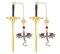 2 Pcs Fantasy Dragon Bookmarks Swords Page Marker Reading Metal Creative Page Marker Fantasy