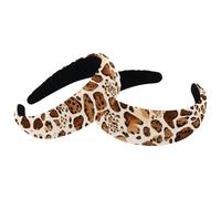 2 PCS Fashion Head Wrap, Yellow Leopard Wide Top Turban Velvet Hair Bands, Hair Head Bands Elastic Headband for Women, 2 Size