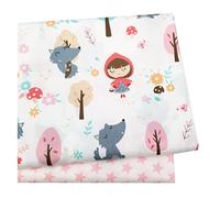 2 Pcs Fat Quarter Fabric Bundles Cartoon Little Red Riding Hood Print Precut Fabric Cute Forest Quilting Fabric for DIY 50x50CM
