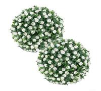 2 Pcs Faux Flower Balls for Hanging Garden Decor Artificial Topiary Balls for Patio Wall Ceiling Indoor Outdoor Use (White Rose)