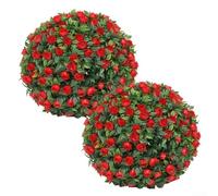 2 Pcs Faux Flower Balls for Hanging Garden Decor Artificial Topiary Balls for Patio Wall Ceiling Indoor Outdoor Use (Red Rose)