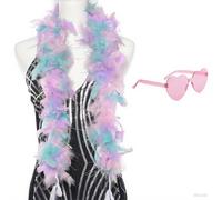 2 Pcs Feather Boa with Pink Heart Sunglasses, Pink Feather Boa, Colorful Softboa, Delicate Feather Boas for Women for Dance Performances, Wedding Celebrations, Carnival Events