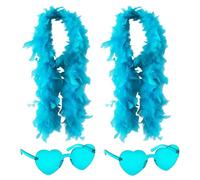 2 Pcs Feather Boas with Heart Rimless Sunglasses, 2m Blue Feather Boa, Feather Boas Multipack Delicate Feather Scarf for Women Girls Dancing Party Props Wedding Bachelor Halloween (Lake Blue)