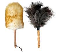 2 PCS Feather Dusters, for Cleaning, Feather Duster with Natural Wood Handle, Feather Duster with 18 cm Feather Length and 32 cm Total Length