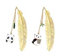 2 Pcs Feather Metal Bookmark, Metal Feather Bookmark Panda, Metal Cute Panda Feather Bookmark, Classical Metal Bookmarks, Panda Metal Feather Bookmark, Reading Book Markers