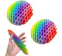 2 Pcs Fidget Worm Toy, 3D Colourful Popping Worm Stretchy Toys, Relieves Stress and Anxiety Finger Funny Sensory Squeeze Toys, for Kids or Adults as Gifts on Weekdays and with All Autism Adhd-Rainbow