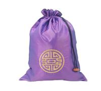 2 Pcs Fine Embroidery Joyous China Shoe Storage Bags Travel Home Drawstring Satin Cloth Shoe Pouch Reusable Shoes Covers with lined, purple, 10.6 x 14 inch about, Storage